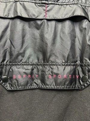 Vintage Esprit Black 1/4 Zip Windbreaker Hot Pink Stitching 3 Pockets - Small S