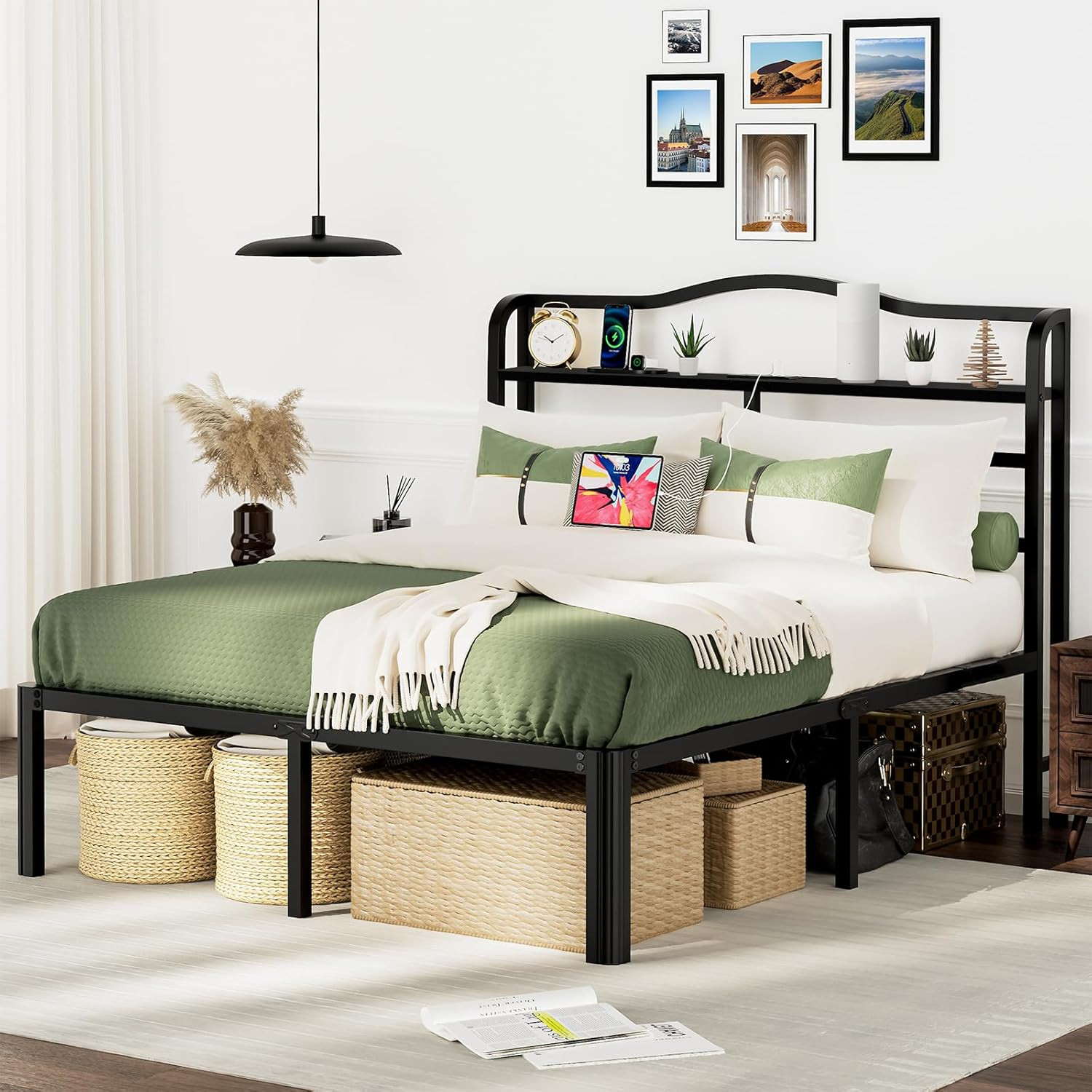 With Headboard 18 Inch Tall Bed Frames With Storage & Chargi