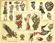 5 Sheets Brooklyn Joe Lieber Traditional Vintage Style 11X14 Tattoo Flash Set 25