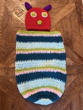 Handmade Crochet Baby Cocoon Hat Set Red / Multicolor Newborn Photo Prop Shoot