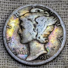 1924 S Mercury Dime VG : Very Good, Rainbow Tone, Low Mintage 7.1M - .9 Fine
