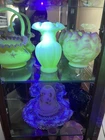 Fenton Satin Custard Glass Ruffled Edge Melon Vase Vintage Green Uranium Glow