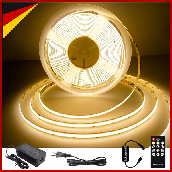 Cob Led Streifen 2700K Warmweiß 10M Dimmbar 24V Flexibel Mit Fernbedienung Diy-image