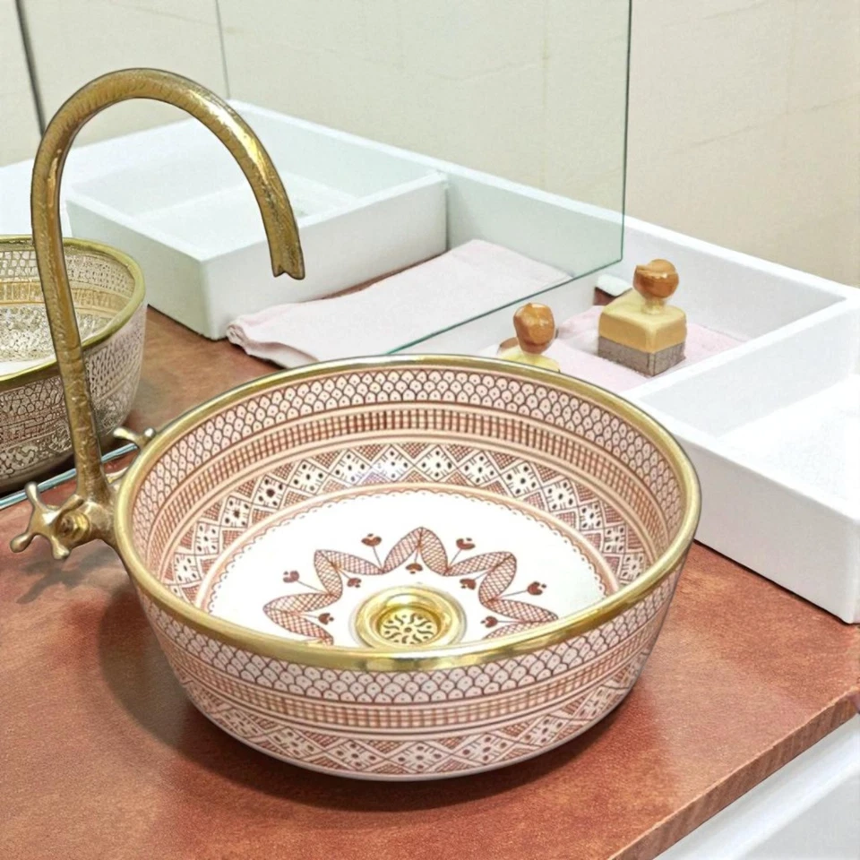 Fregadero de recipiente de cerámica, fregadero de baño boho, lavabo de arte de cerámica, lavabos decorativos Foto 3 de 3