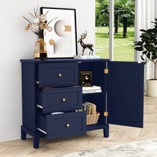 Navy Blue Wooden Storage Cabinet with 3 Drawers