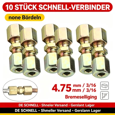 10 Stück ohne BÖRDELN SCHNELL-VERBINDER passend für 4.75 mm 3/16" BREMSLEITUNG - Bild 1 von 4