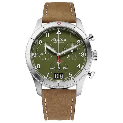 Swiss Made Alpina Pilot Chronograph Big Date Green Dial Mens Watch