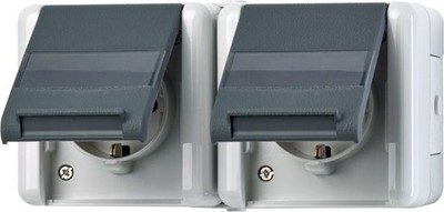 Jung 8220NAW SCHUKO-Steckdose 2-fach waagerecht mit Schriftfeld IP44 WG800 grau