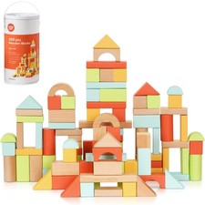 100pcs Building Blocks for Toddlers 1-3, Wooden Blocks for Kids with Storage Buc
