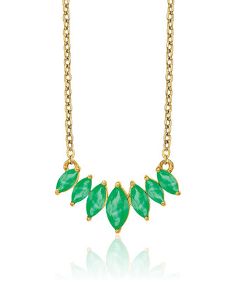 14K massive Gelbgold Marquise Smaragd Kette Stab Halskette