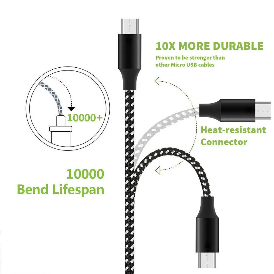 Micro USB to USB A Cable Android Charger Braided Cord For Samsung Google LG LOT - Image 2 of 4