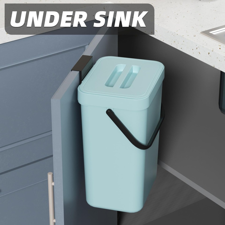 12L/3.2Gal Blue Polypropylene Compost Bin with Lid for Kitchen Under