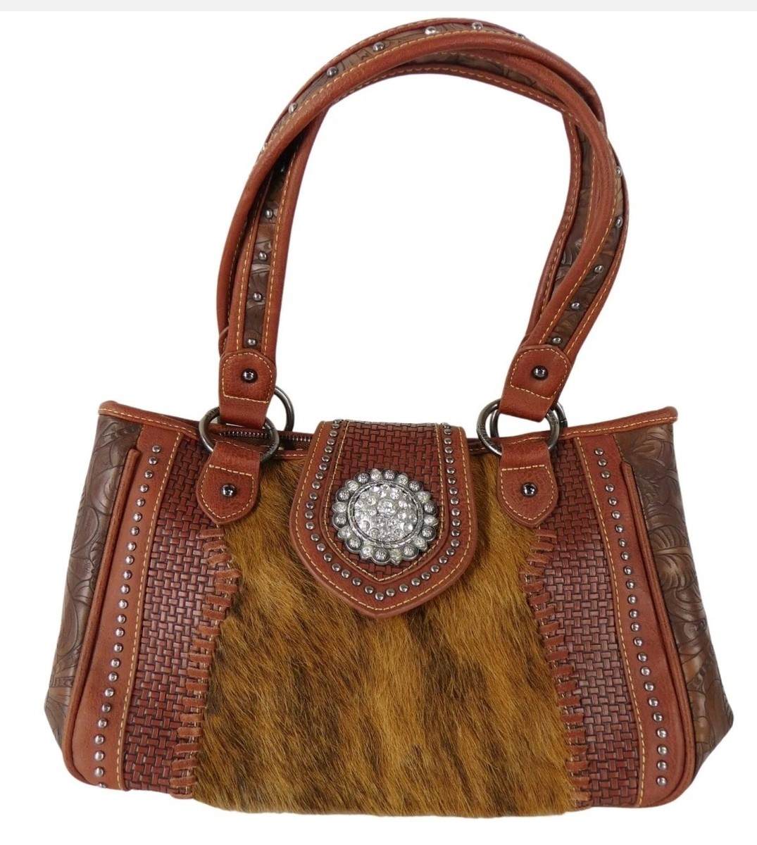 Shyanne tooled faux Leather cowhide WESTERN purse handbag satchel