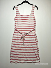 Gap Midi Dress Women's Small White Pink Striped Knit Cotton Tie Waist Sleeveless
