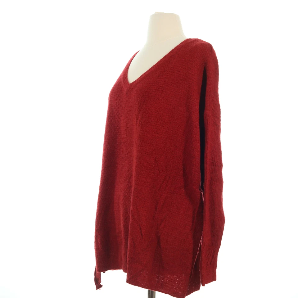 Suéter túnica Umgee para mujer rojo de gran tamaño acanalado mezcla tejido cuello en V - talla pequeña Foto 2 de 4