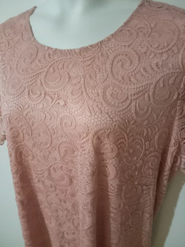 JESSICA LONDON Women's 22/24 Shirt Pink Lace Overlay Short Sleeve Top Pullover 