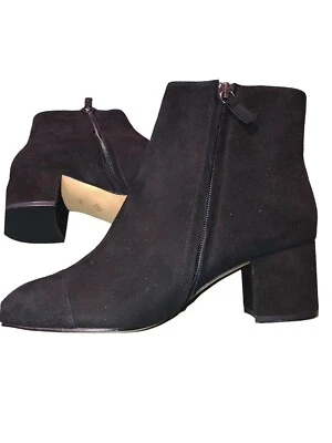 Womens New Nordstrom Halogen Black Suede Chunky Heel Ankle Boots 7M 7 Booties - Image 1 of 4