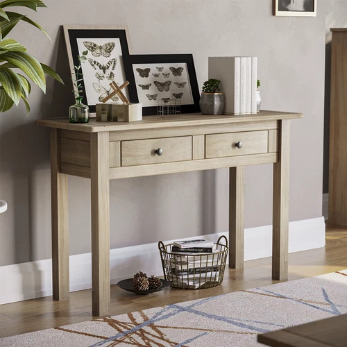 SALE 2 Drawer Console Table Solid Pine Wood Hallway Dresser Furniture Storage deal from eBay