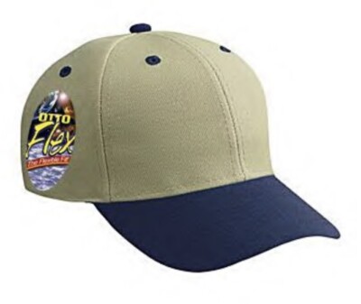 NEW TAN BLUE OTTO CAP HAT FLEX FIT S/M ADULT SZ FITTED CURVED BILL FITTED