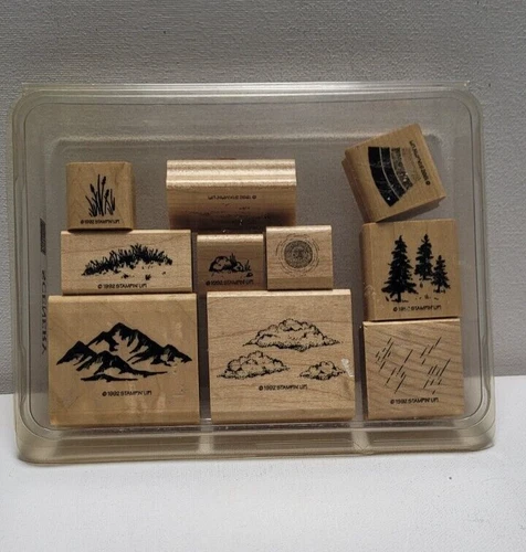 VINTAGE Stampin Up 1995 SCENERY 10 Piece Wood Mounted Rubber Stamp Kit Vintage