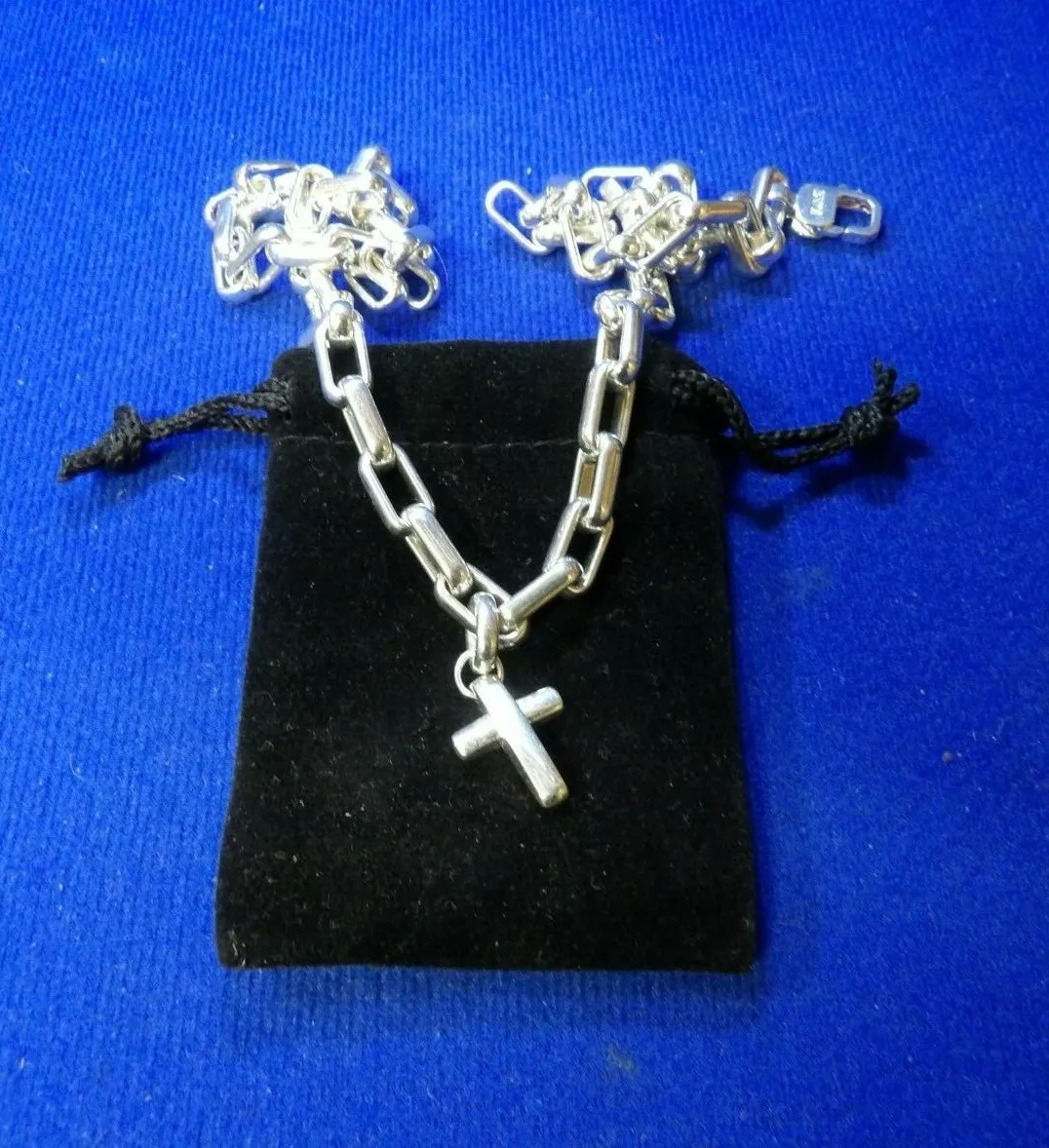 Emporio Armani Sterling Silver Hallmarked Chunky Charm Necklace Cross with Pouch