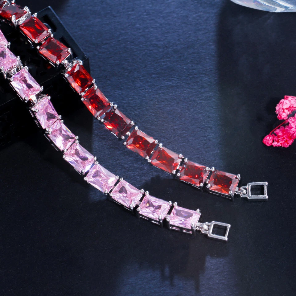 Nuevo Brazalete Hecho a Mano Rectángulo Rosa Topacio Piedras Preciosas Plata Dije Mujeres Niña Foto 2 de 4