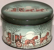 Vintage tin CHERRYDALE FARMS Cashew Butter Crunch horses and carriage with lid