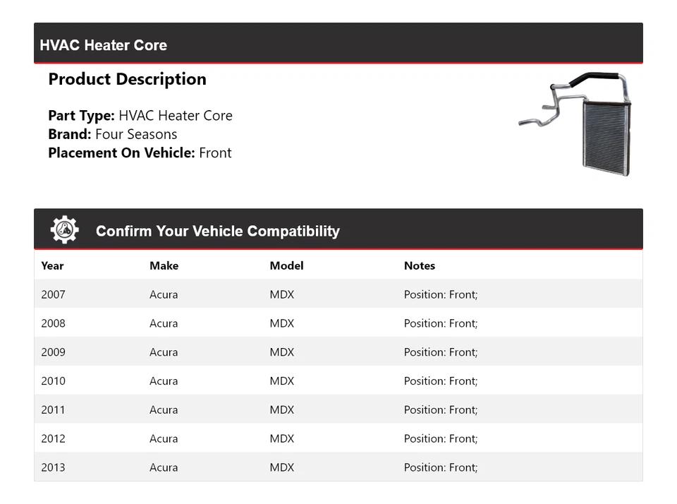 Para Acura MDX 2007-2013 HVAC núcleo calentador delantero 4 estaciones 2008 2009 2010 2011 Foto 2 de 4