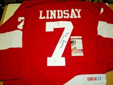 TED LINDSAY DETROIT REDWINGS,HOF JSA/COA SIGNED OFFICIAL CCM MASKA JERSEY