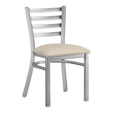 Ladder Back Clear Coat Metal Restaurant Chair with Light Gray Vinyl Padded Seat