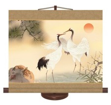 Celebration mini hanging scroll "Pine, Bamboo, Plum, Crane and Turtle" Japan