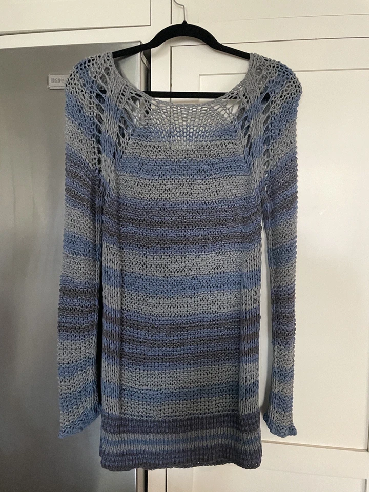 Vestido de mujer FREE PEOPLE talla S azul gris suelto abierto tejido a ganchillo manga larga Foto 3 de 4