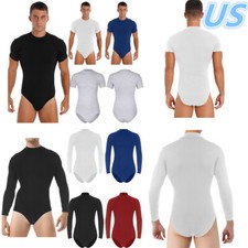 Men's One Piece Short Sleeves Undershirt Press Button Crotch Leotard Bodysuit