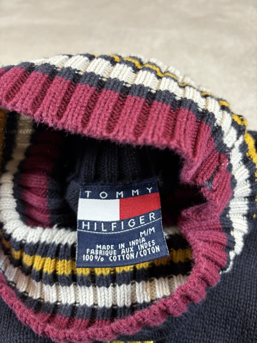 Vintage Tommy Hilfiger Sweater Mens M Blue Knit Lion Crest Big