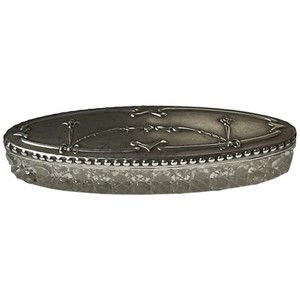 Vintage EAPG Glass Daisy & Button Oval Pin Box Jar Silverplated Lid 5-1/2"