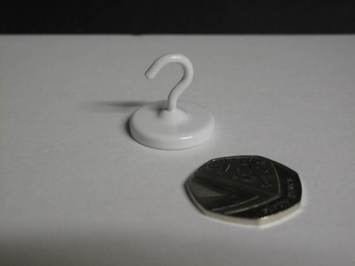 2 x White Very Strong Neodymium Magnetic Hooks Dia 23.5mm H25mm - Picture 3 of 3