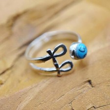 UNIQUE Handmade Adjustable Silver Ring Band "Ancient Egyptian Ankh Cross Key"