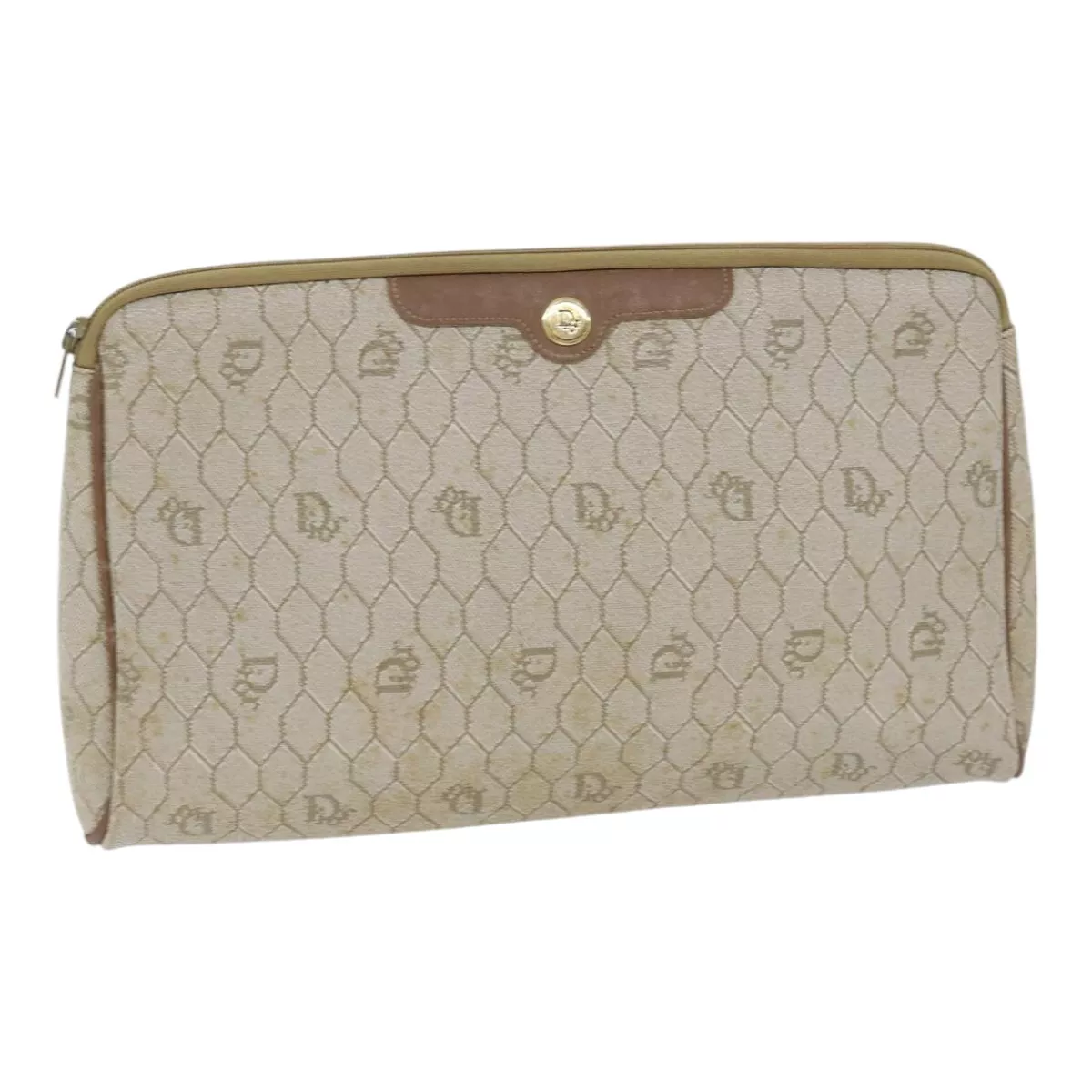 Christian Dior sac pochette toile nid d'abeille PVC cuir beige authentique bs17952