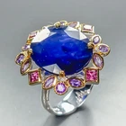 Gemstone 24 ct AAA Blue Sapphire Ring 925 Sterling Silver Size 8 /R463855