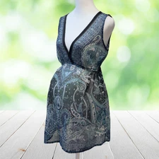 Vintage A PEA IN THE POD Maternity Top Womens M Sheer Paisley Y2K Elastic Waist