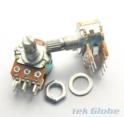5pcs B100K Dual Gang Potentiometer Linear stereo Pot with 15mm Split Shaft