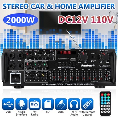 2000W 2CH bluetooth Power Amplifier Stereo Receiver Home Theater Audio Amp US