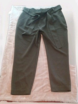Soho New York Co. Cropped Dress Pants Olive Green Crepe Pull on Belted Large