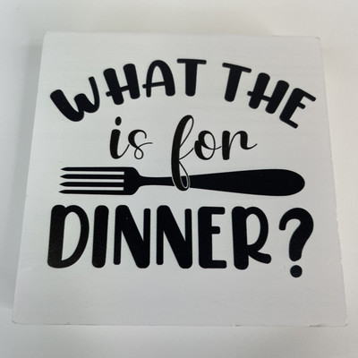 Inspirational Wooden Box What Is For Dinner? Kitchen Decoration Block 5 X 5 inch