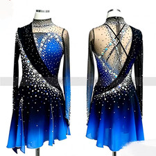 Ice Skating Adult Figure skating Dress Gymnastics Costume black dyeing blue