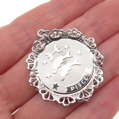 JAY POSON 925 Sterling Silver Vintage Pisces Zodiac Sign Charm Pendant