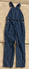 Vintage McKIDS Denim Overalls Girls Size 7 Embroidered Flowers EUC Pockets