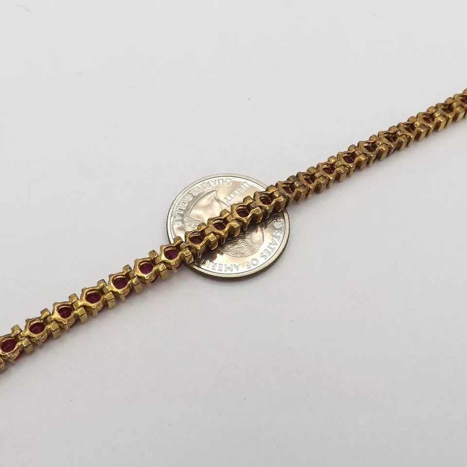 6 TCW Round Cut Lab Created Ruby Bar Set Tennis Bracelet 14k Yellow Gold Plated - Image 2 of 4