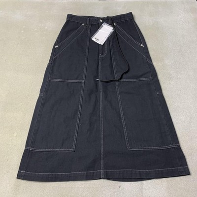MM6 Maison Margiela Long Cargo Skirt Womens 38 Black Cotton Denim Pockets