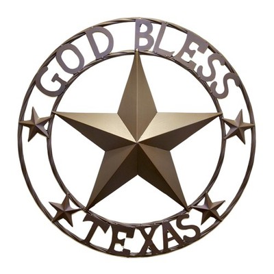 Rustic Metal Circle God Bless Texas Star Wall Hanging Sign Plaque WelcomeDecor
